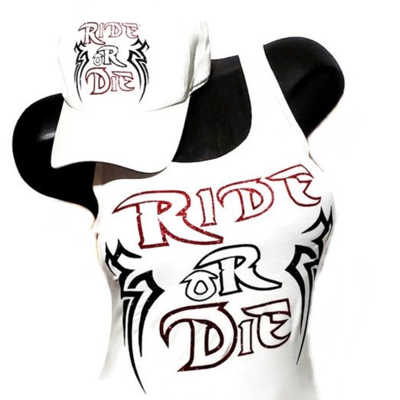 Ride or Die White Fitted Racerback Tank. - Picture 3 of 4